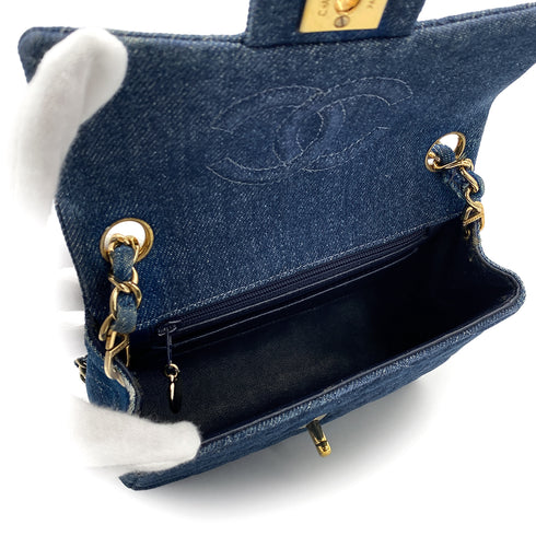 VINTAGE CHANEL MINI SQUARE 17 CHAIN SHOULDER BAG BLUE DENIM GOLD HARDWAR 90234630 - PURPOSE