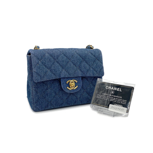 VINTAGE CHANEL MINI SQUARE 17 CHAIN SHOULDER BAG BLUE DENIM GOLD HARDWAR 90234630 - PURPOSE