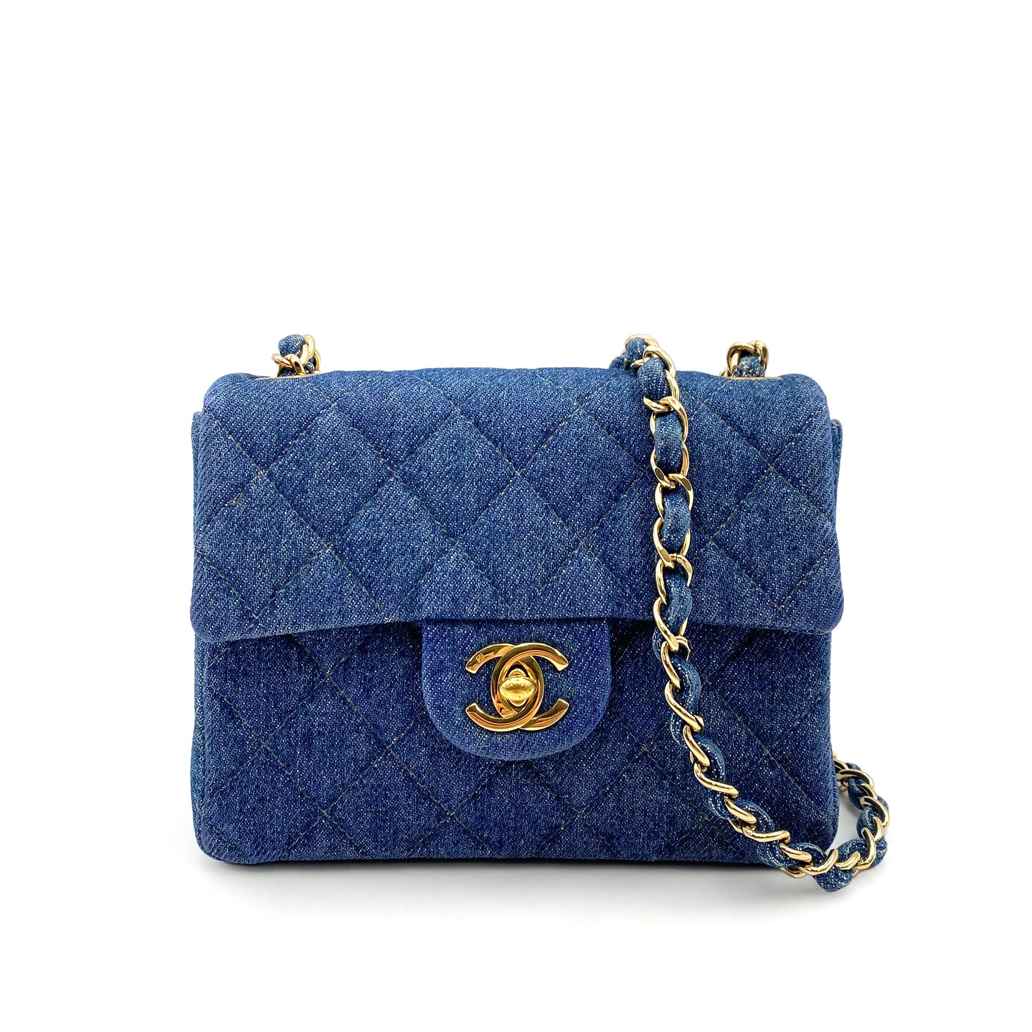 CHANEL VINTAGE MINI SQUARE 17 CHAIN SHOULDER BAG BLUE DENIM 90234630
