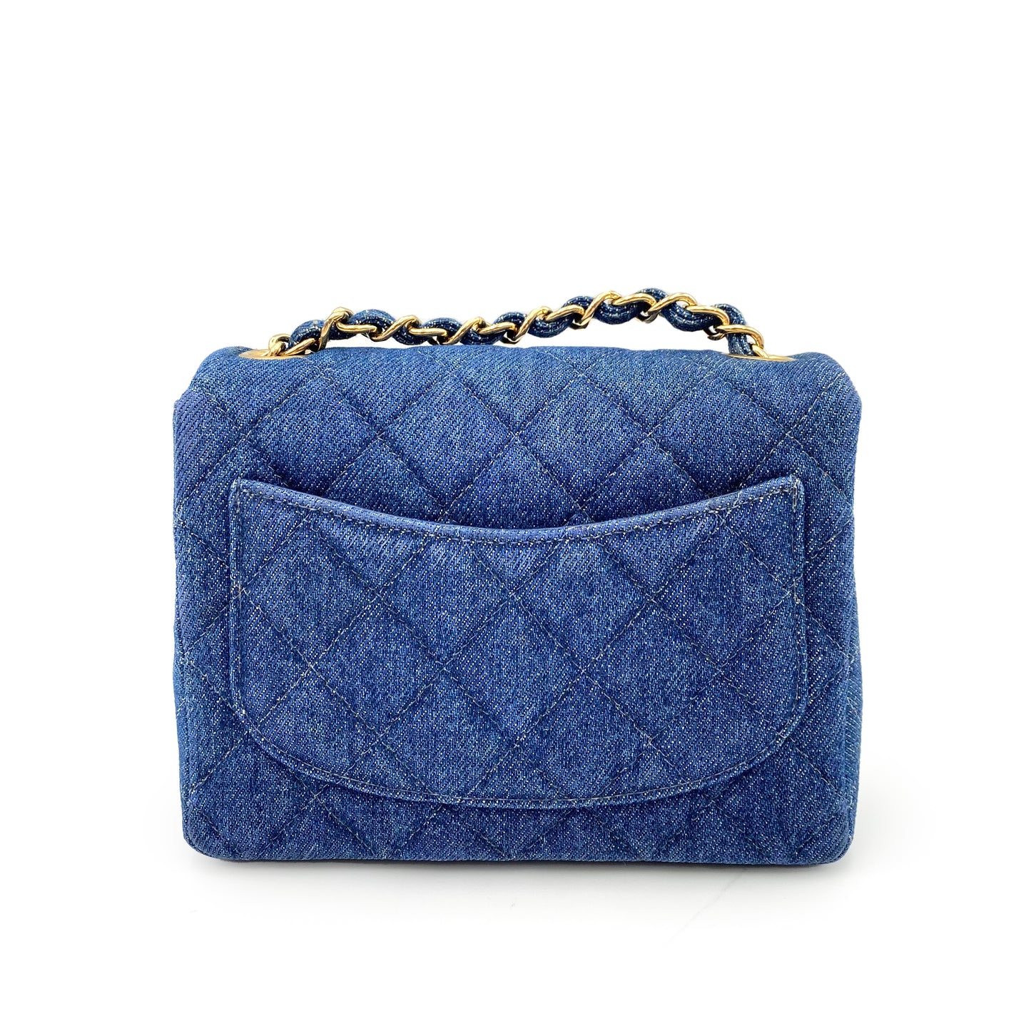 CHANEL VINTAGE MINI SQUARE 17 CHAIN SHOULDER BAG BLUE DENIM 90234630
