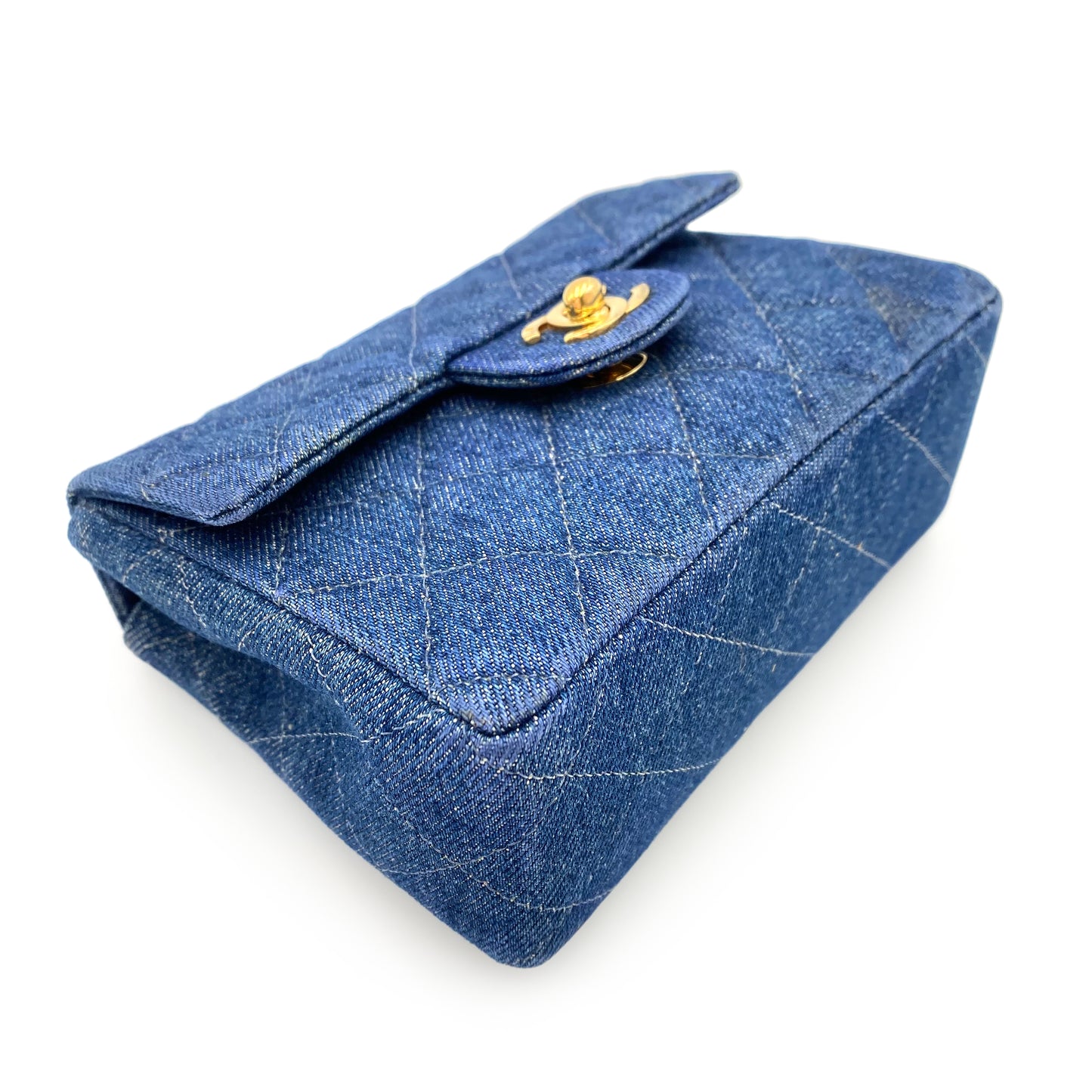 CHANEL VINTAGE MINI SQUARE 17 CHAIN SHOULDER BAG BLUE DENIM 90234630