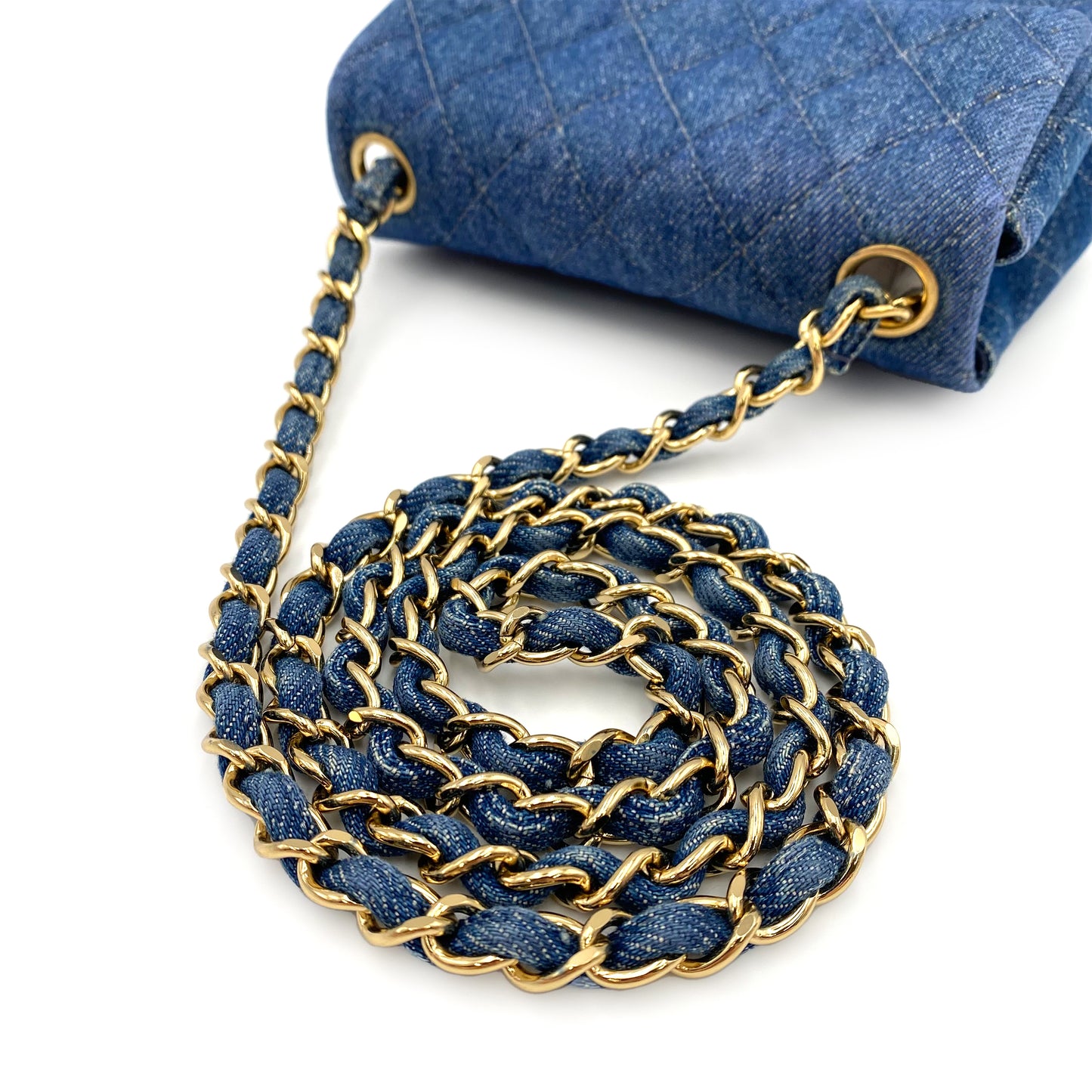 CHANEL VINTAGE MINI SQUARE 17 CHAIN SHOULDER BAG BLUE DENIM 90234630
