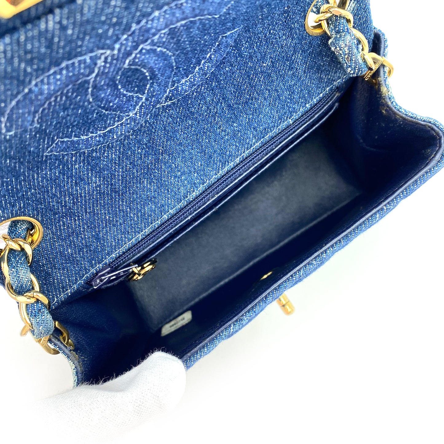 CHANEL VINTAGE MINI SQUARE 17 CHAIN SHOULDER BAG BLUE DENIM 90234630