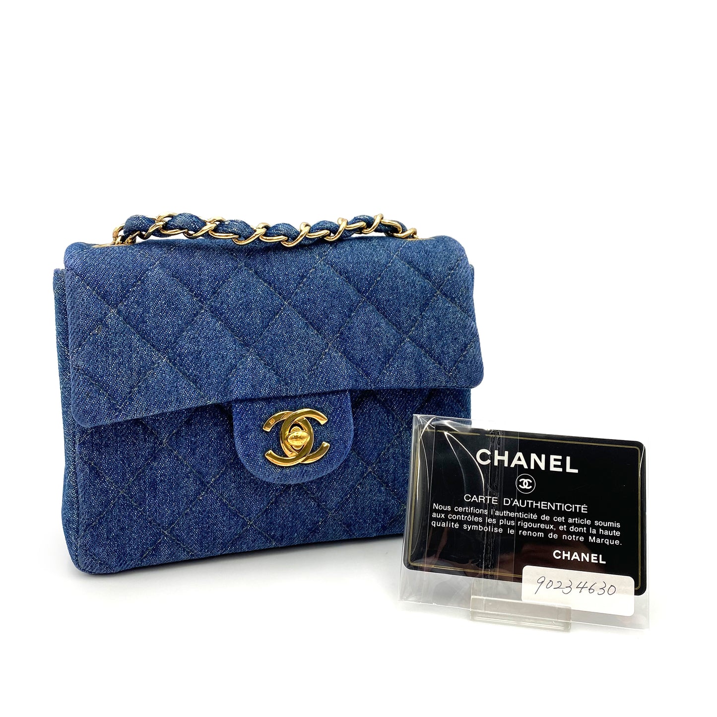 CHANEL VINTAGE MINI SQUARE 17 CHAIN SHOULDER BAG BLUE DENIM 90234630
