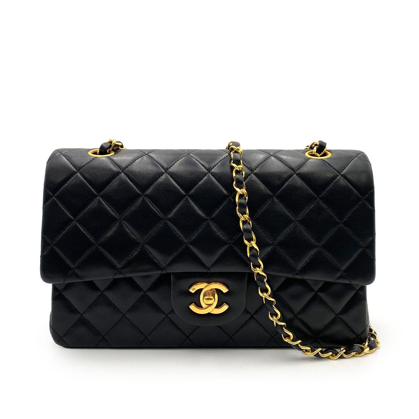 CHANEL VINTAGE CLASSIC FLAP MEDIUM CHAIN SHOULDER BAG BLACK LAMB SKIN 90234646