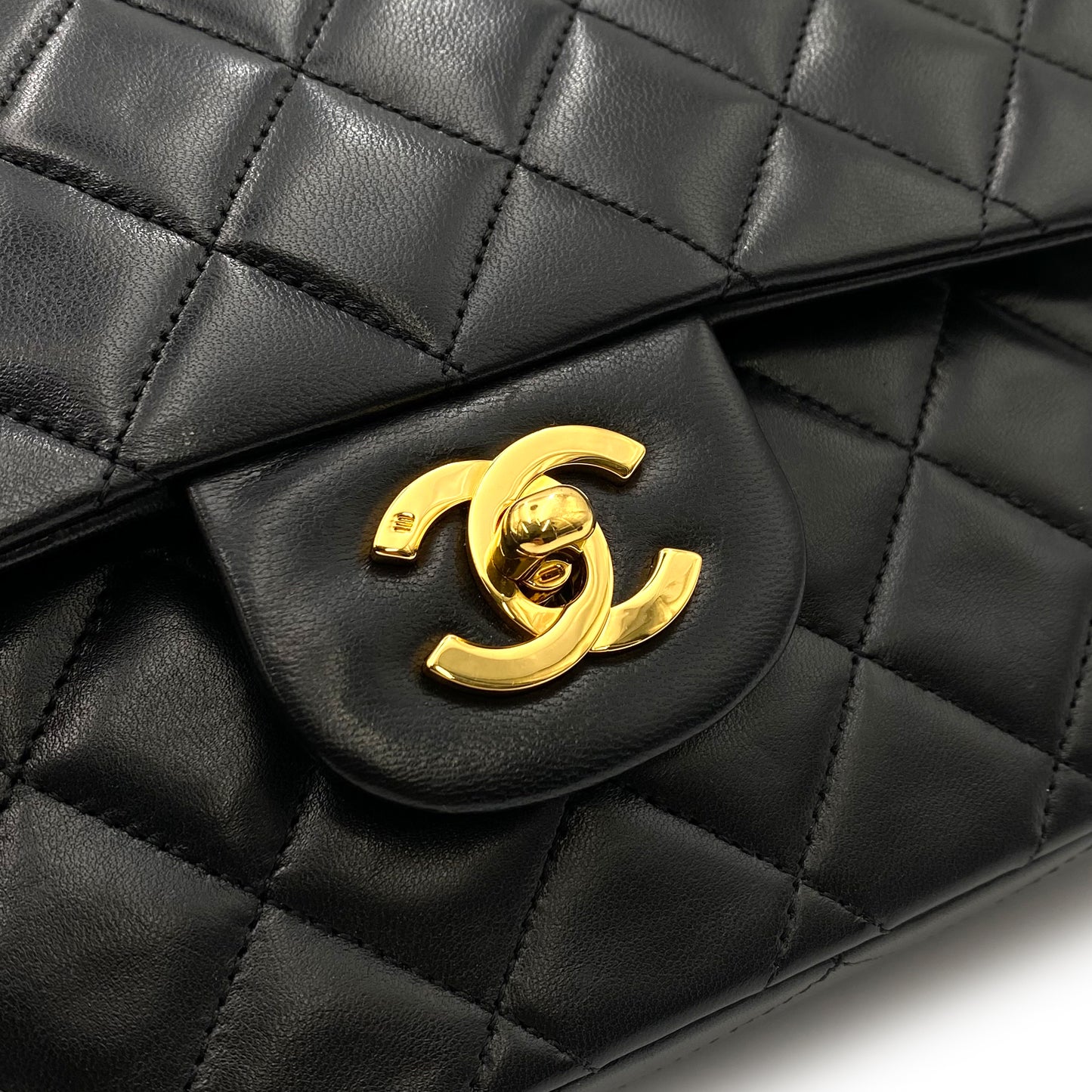 CHANEL VINTAGE CLASSIC FLAP MEDIUM CHAIN SHOULDER BAG BLACK LAMB SKIN 90234646