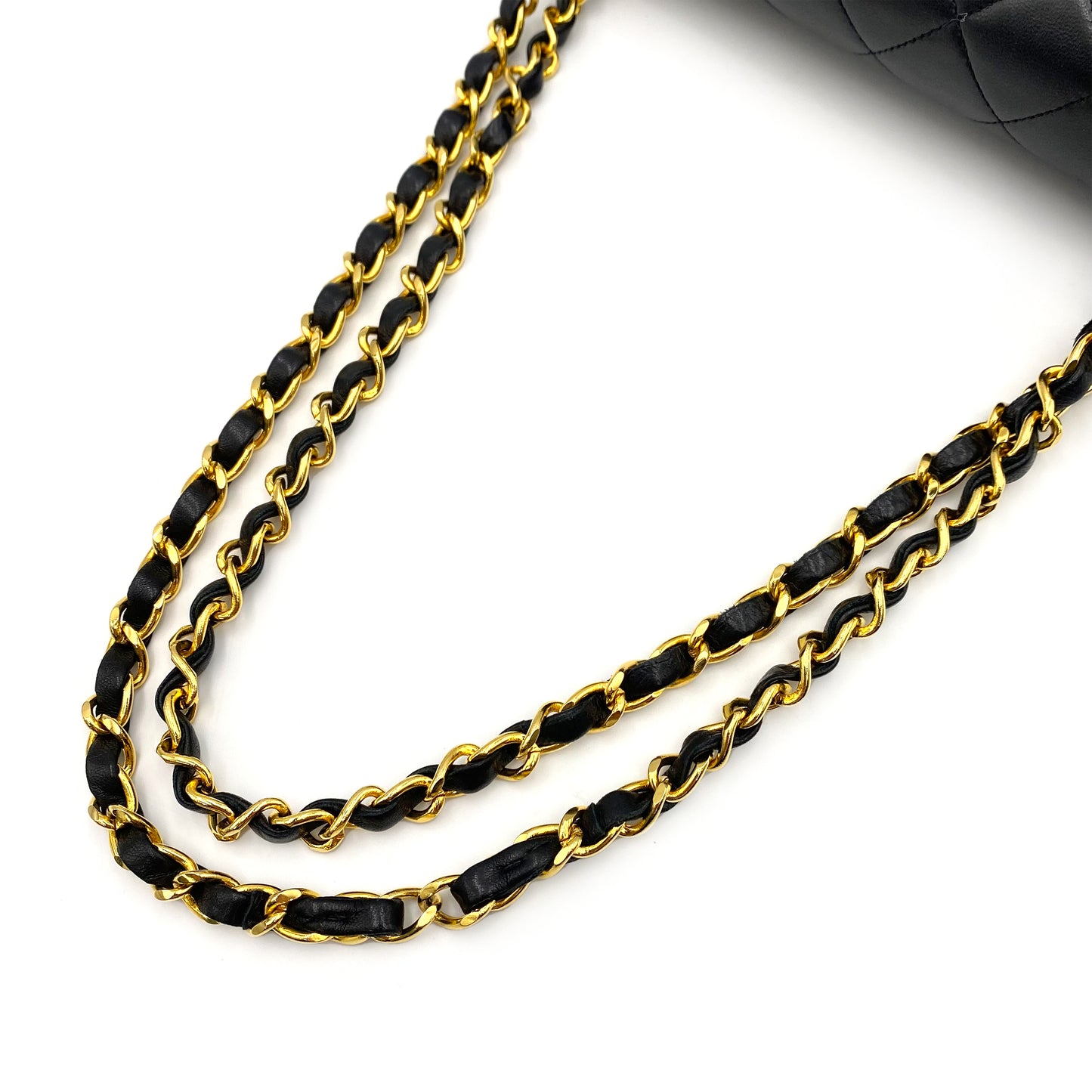 CHANEL VINTAGE CLASSIC FLAP MEDIUM CHAIN SHOULDER BAG BLACK LAMB SKIN 90234646
