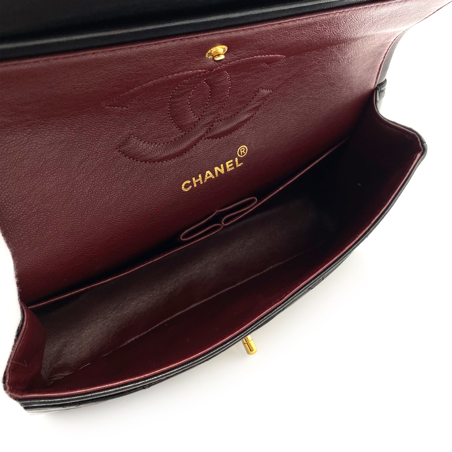 CHANEL VINTAGE CLASSIC FLAP MEDIUM CHAIN SHOULDER BAG BLACK LAMB SKIN 90234646