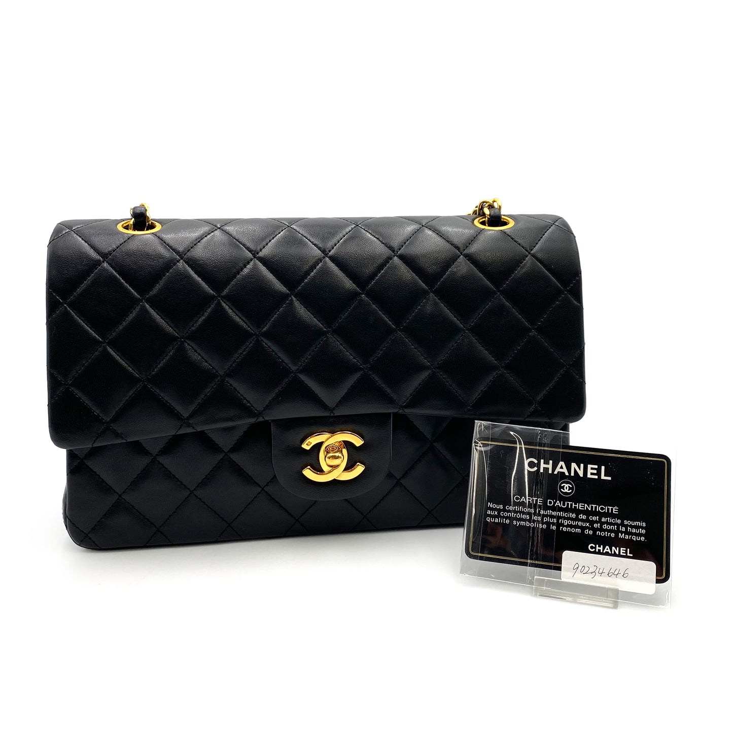 CHANEL VINTAGE CLASSIC FLAP MEDIUM CHAIN SHOULDER BAG BLACK LAMB SKIN 90234646