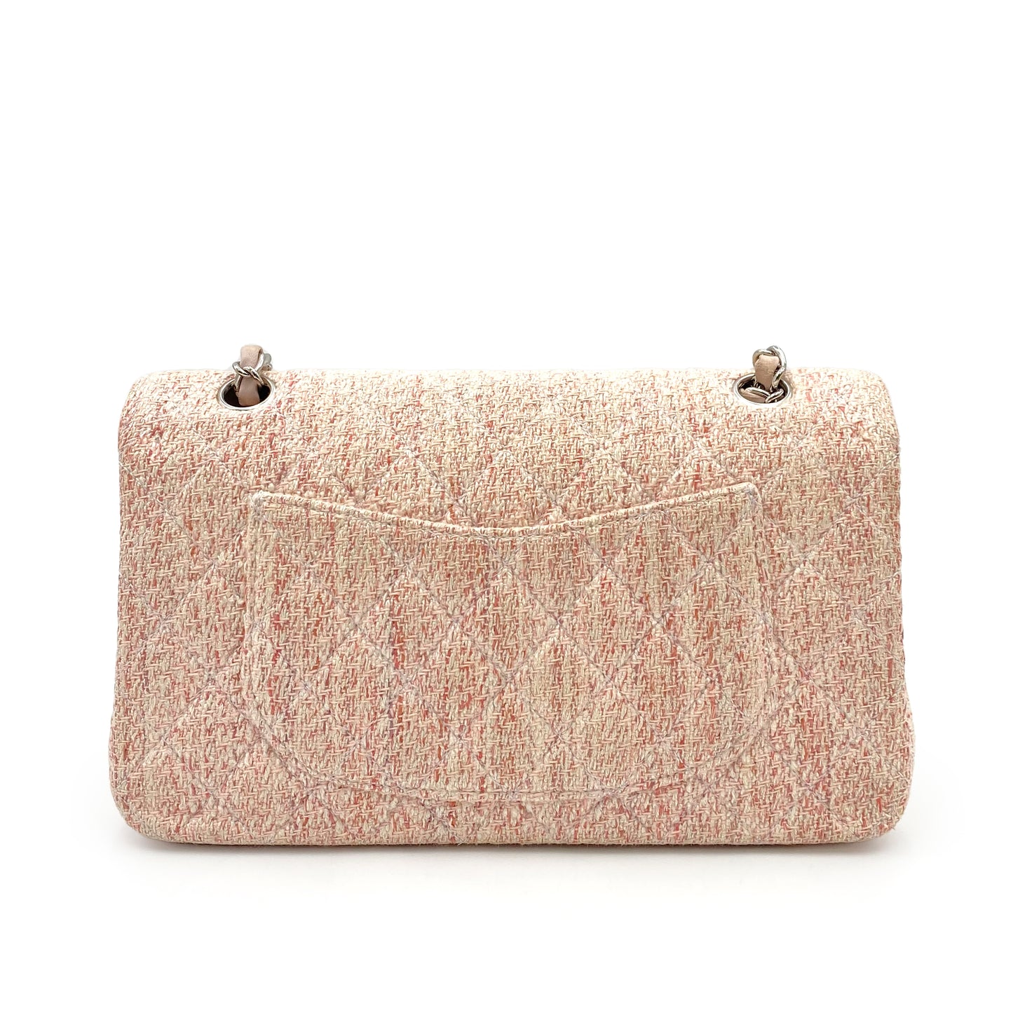 CHANEL VINTAGE CLASSIC FLAP MEDIUM CHAIN SHOULDER BAG PINK TWEED SHW 90235456