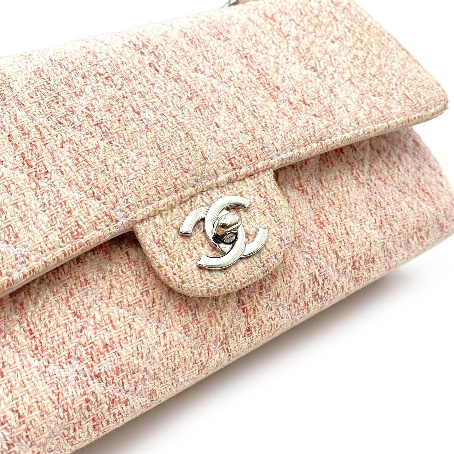 CHANEL VINTAGE CLASSIC FLAP MEDIUM CHAIN SHOULDER BAG PINK TWEED SHW 90235456