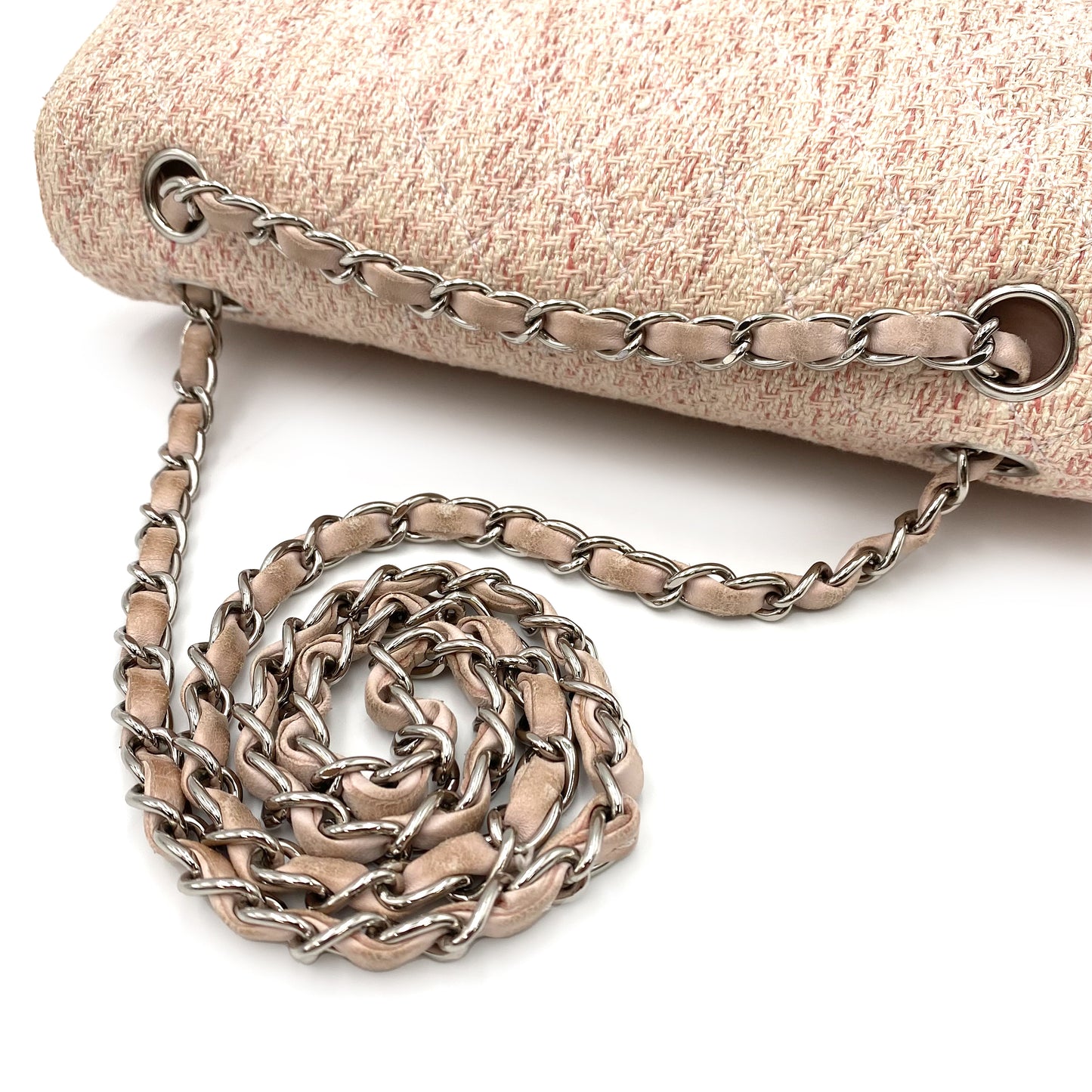 CHANEL VINTAGE CLASSIC FLAP MEDIUM CHAIN SHOULDER BAG PINK TWEED SHW 90235456
