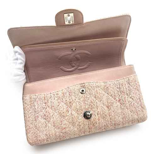 CHANEL VINTAGE CLASSIC FLAP MEDIUM CHAIN SHOULDER BAG PINK TWEED SHW 90235456 - PURPOSE