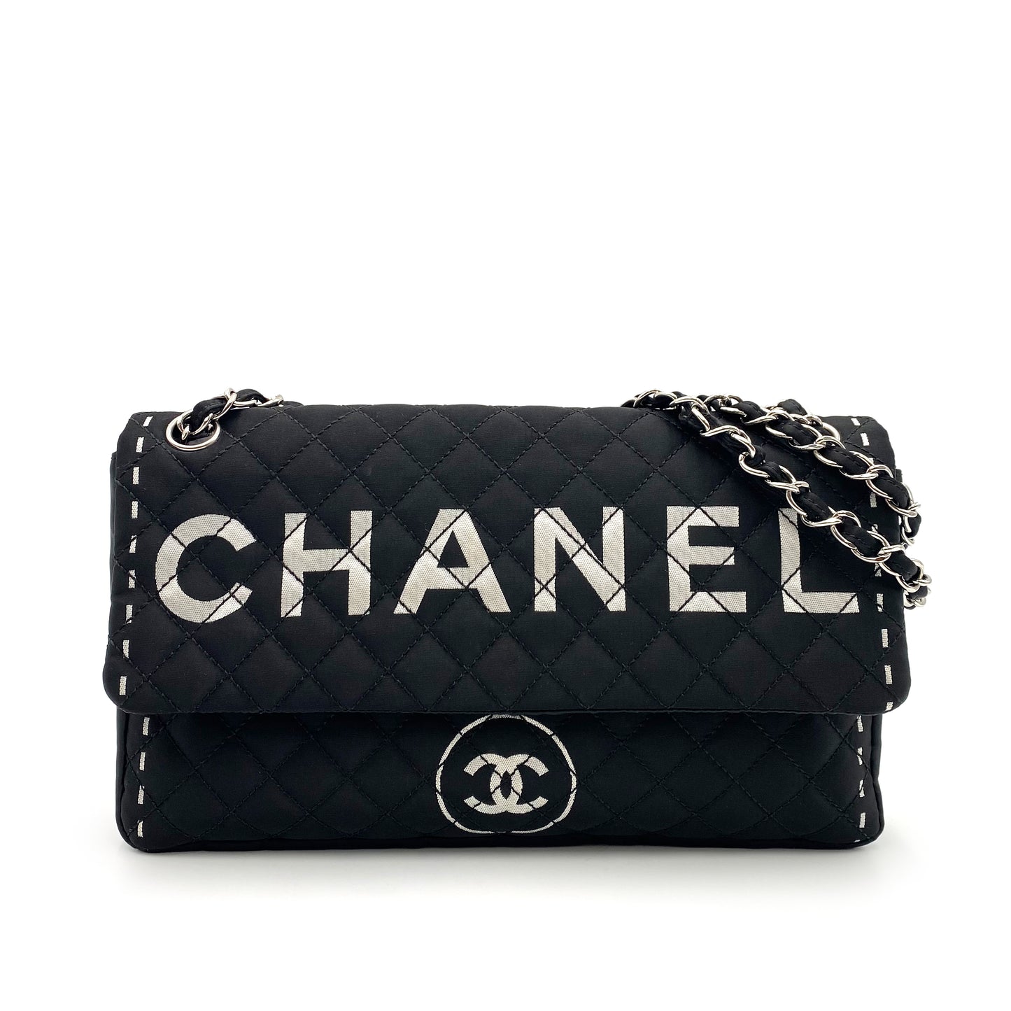 CHANEL VINTAGE CHAIN SHOULDER BAG BLACK SATIN 90235472