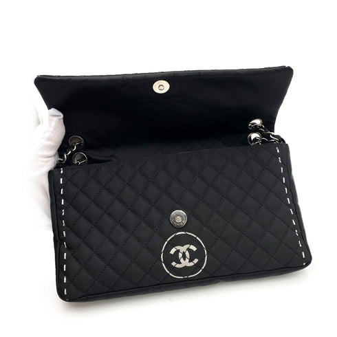 CHANEL VINTAGE CHAIN SHOULDER BAG BLACK SATIN 90235472 - PURPOSE