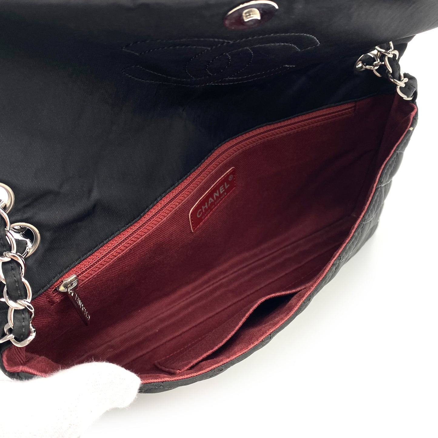 CHANEL VINTAGE CHAIN SHOULDER BAG BLACK SATIN 90235472