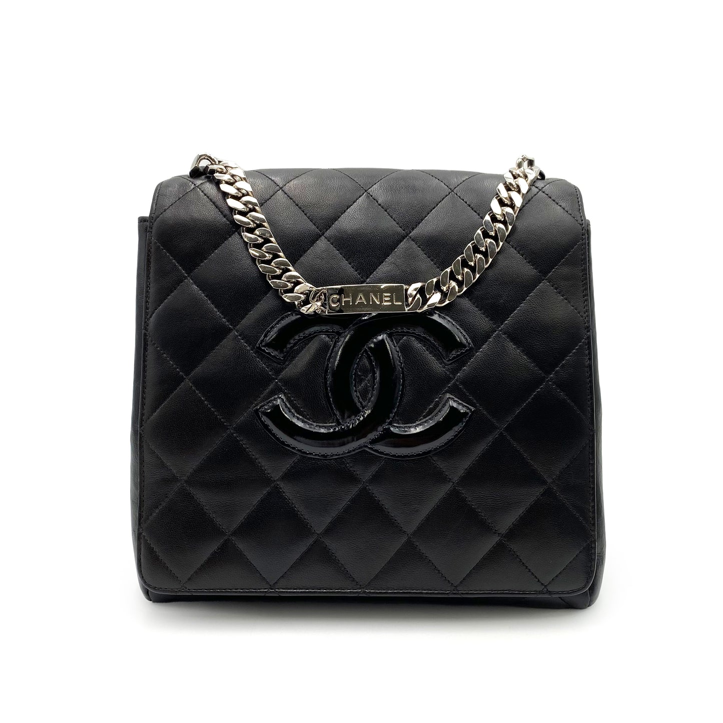 CHANEL VINTAGE MATELASSE CHAIN HAND BAG BLACK LAMB SKIN SHW 90235883