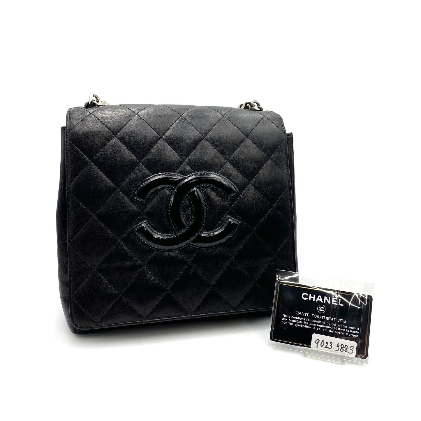 CHANEL VINTAGE MATELASSE CHAIN HAND BAG BLACK LAMB SKIN SHW 90235883