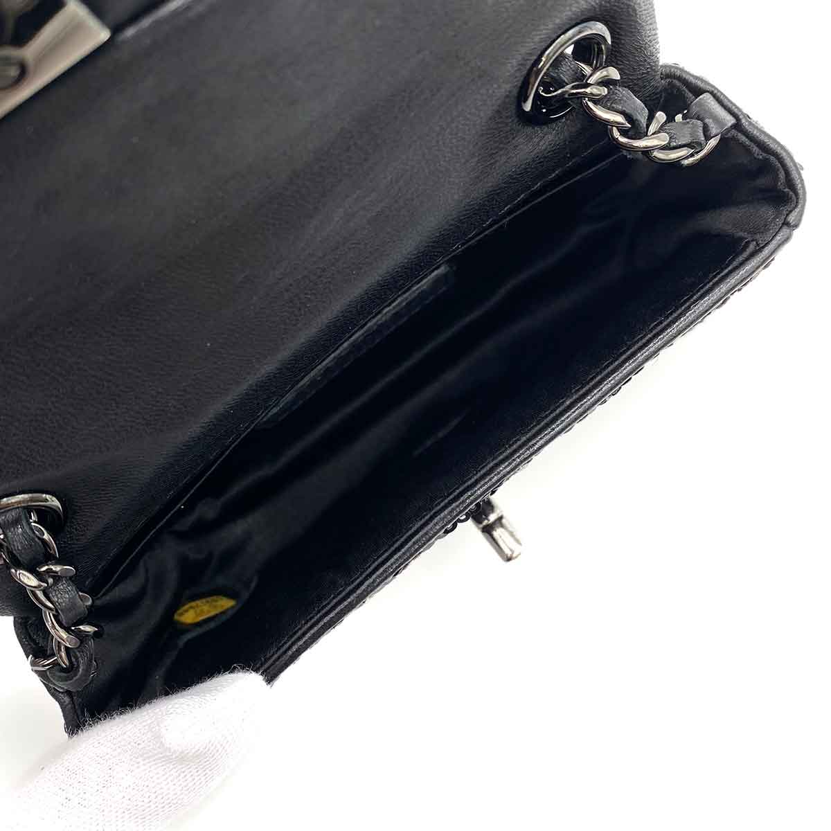 CHANEL MINI CHAIN SHOULDER BAG BLACK SEQUINS LEATHER 90235890