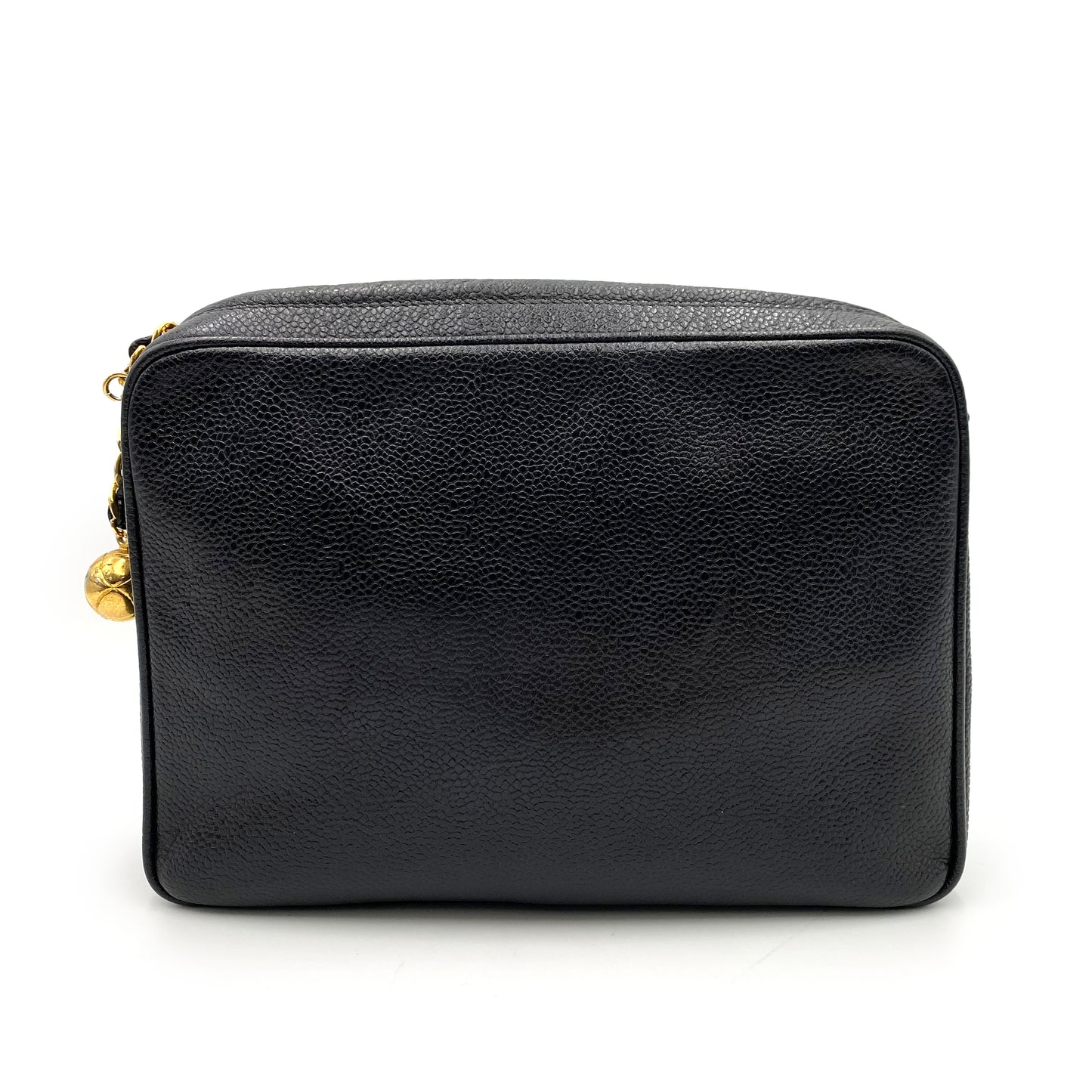 CHANEL VINTAGE TRIPLE COCOMARK CHAIN SHOULDER BAG BLACK CAVIAR SKIN 90235892