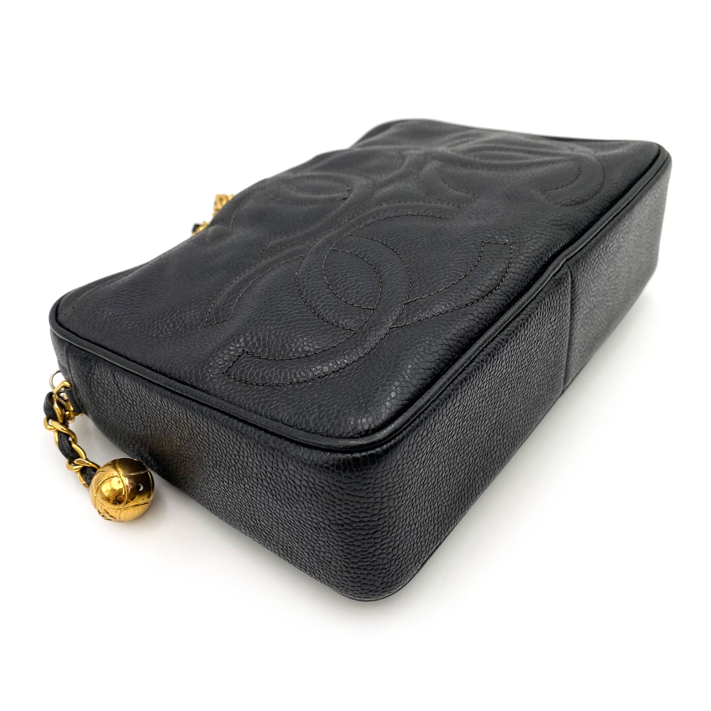 CHANEL VINTAGE TRIPLE COCOMARK CHAIN SHOULDER BAG BLACK CAVIAR SKIN 90235892