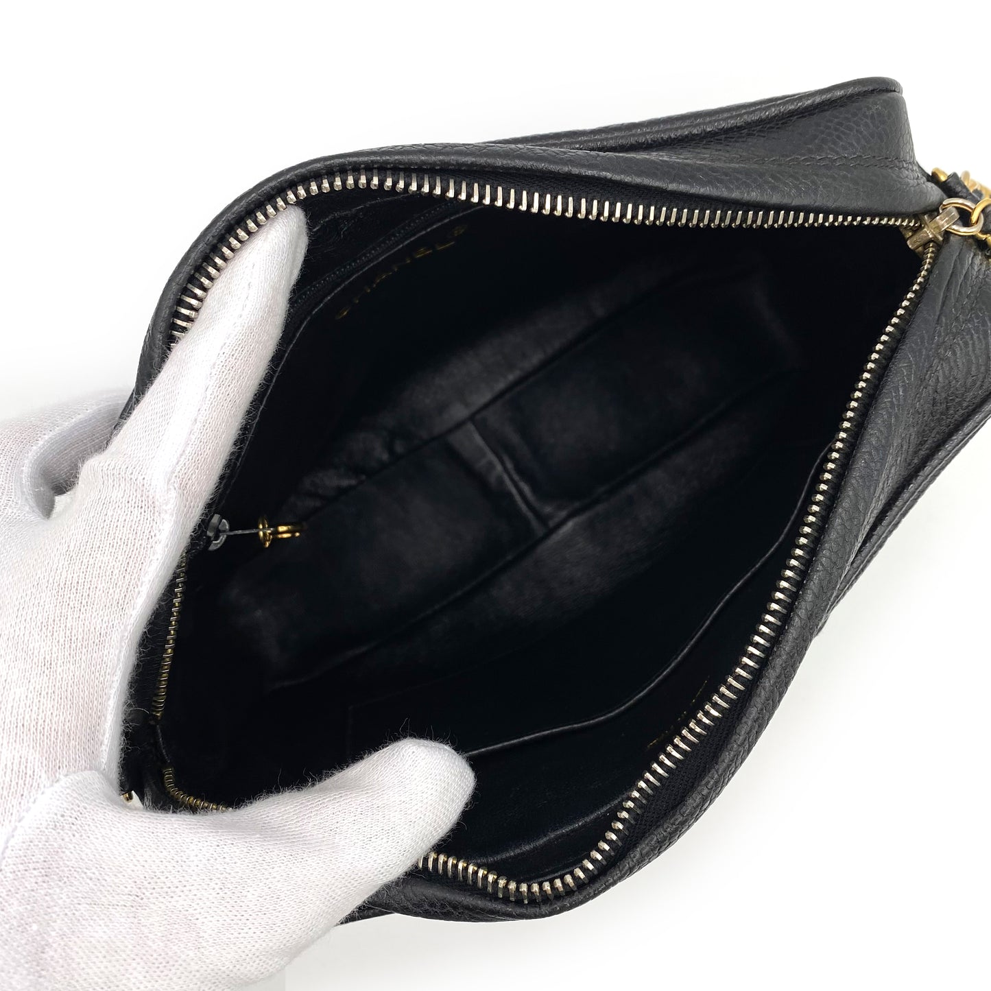 CHANEL VINTAGE TRIPLE COCOMARK CHAIN SHOULDER BAG BLACK CAVIAR SKIN 90235892