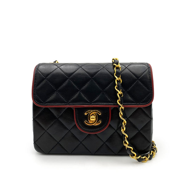 CHANEL VINTAGE MINI SQUARE 17 CHAIN SHOULDER BAG BYCOLOR BLACK RED LAMB SKIN 90235981 - PURPOSE