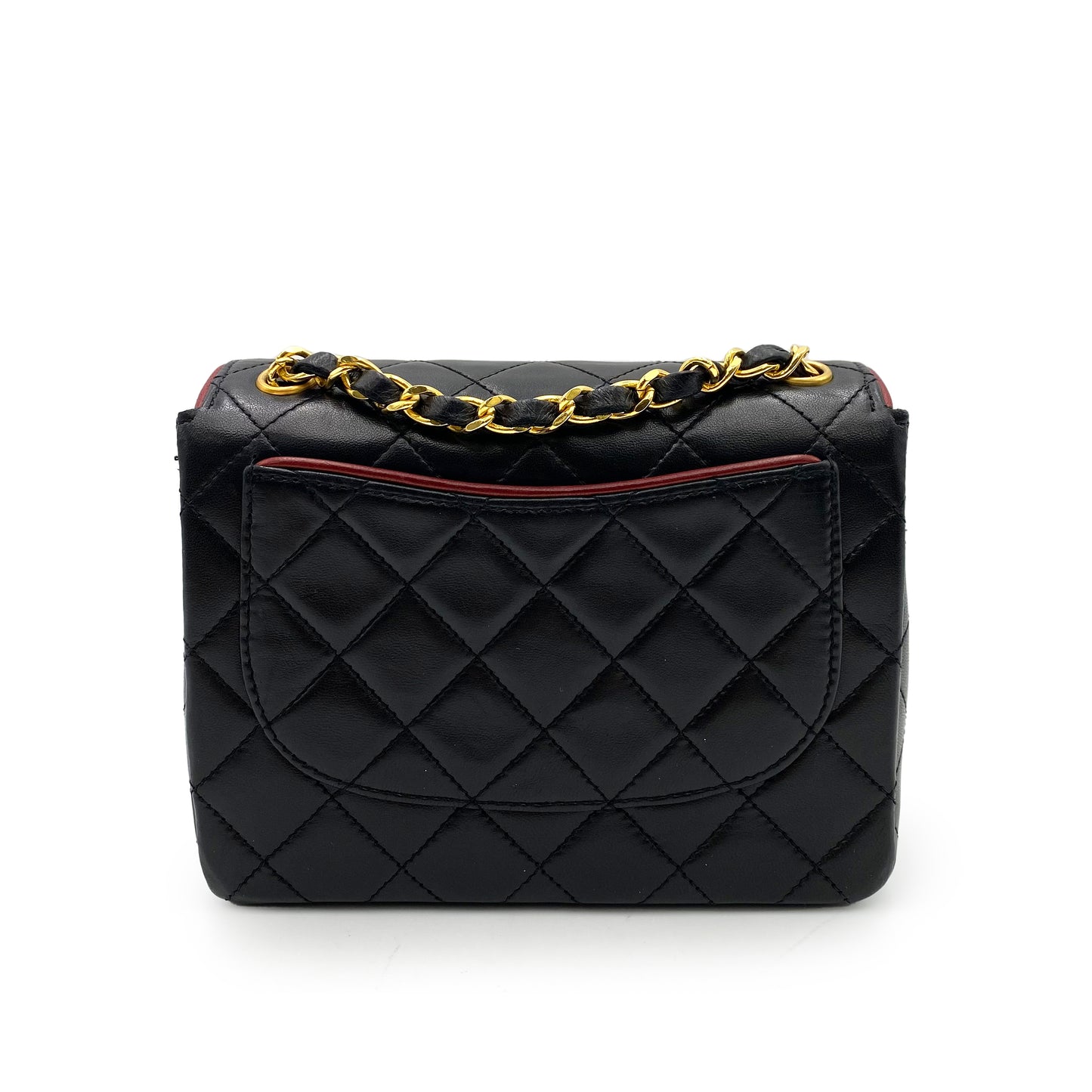 CHANEL VINTAGE MINI SQUARE 17 CHAIN SHOULDER BAG BYCOLOR BLACK RED LAMB SKIN 90235981