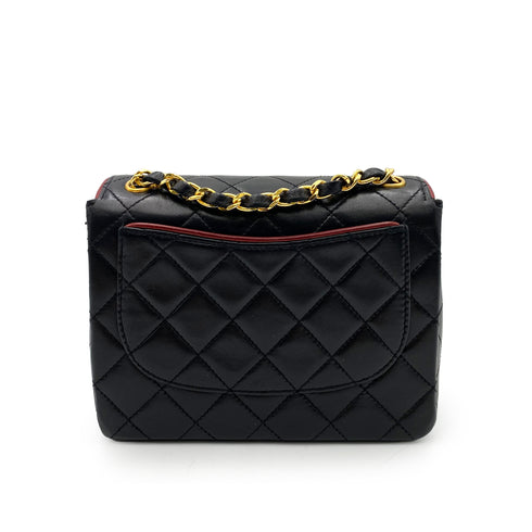 CHANEL VINTAGE MINI SQUARE 17 CHAIN SHOULDER BAG BYCOLOR BLACK RED LAMB SKIN 90235981 - PURPOSE