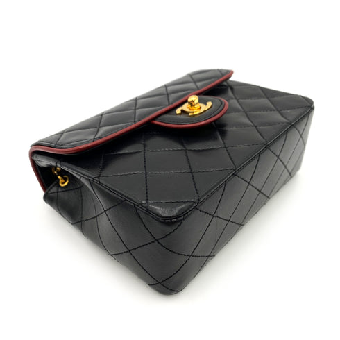 CHANEL VINTAGE MINI SQUARE 17 CHAIN SHOULDER BAG BYCOLOR BLACK RED LAMB SKIN 90235981 - PURPOSE