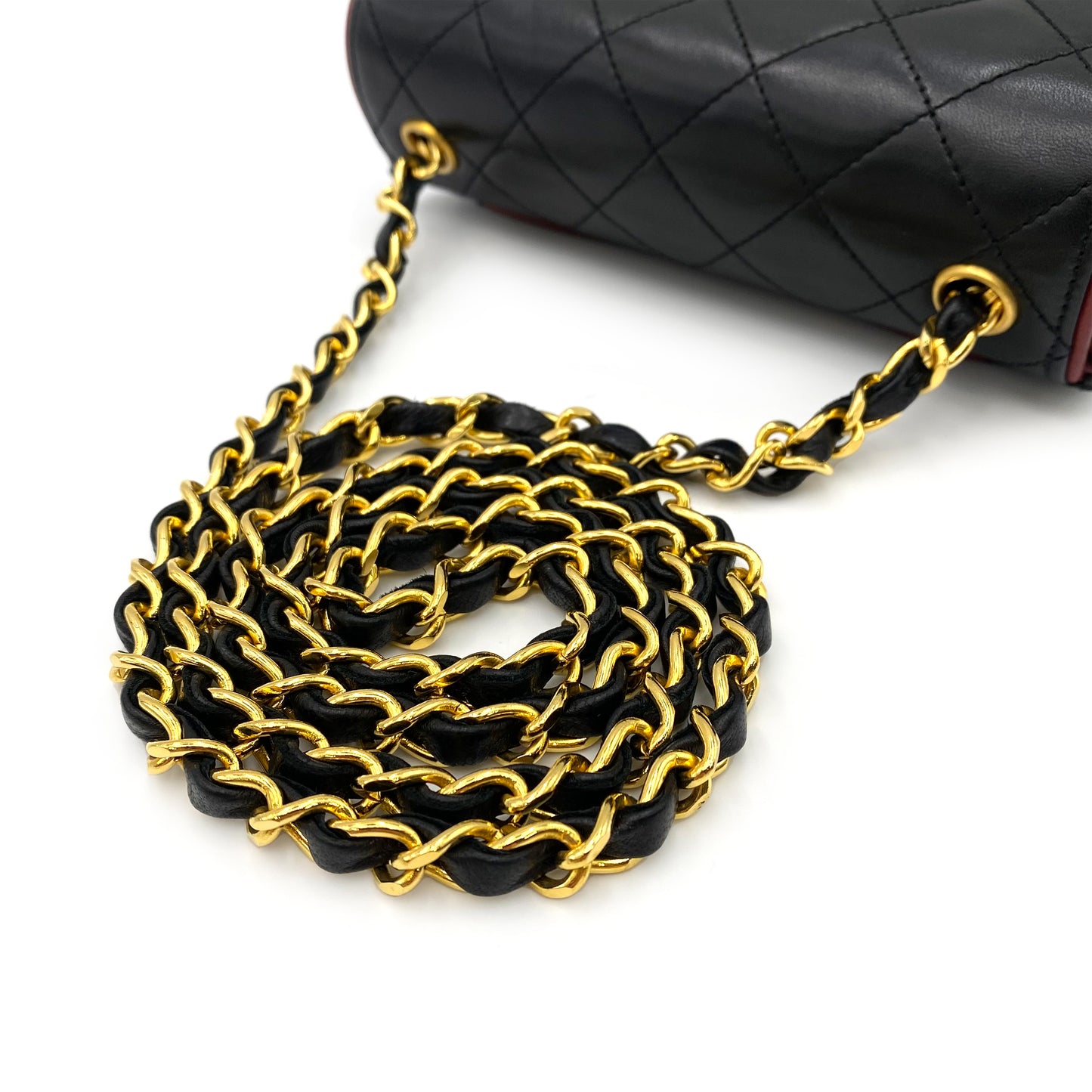CHANEL VINTAGE MINI SQUARE 17 CHAIN SHOULDER BAG BYCOLOR BLACK RED LAMB SKIN 90235981