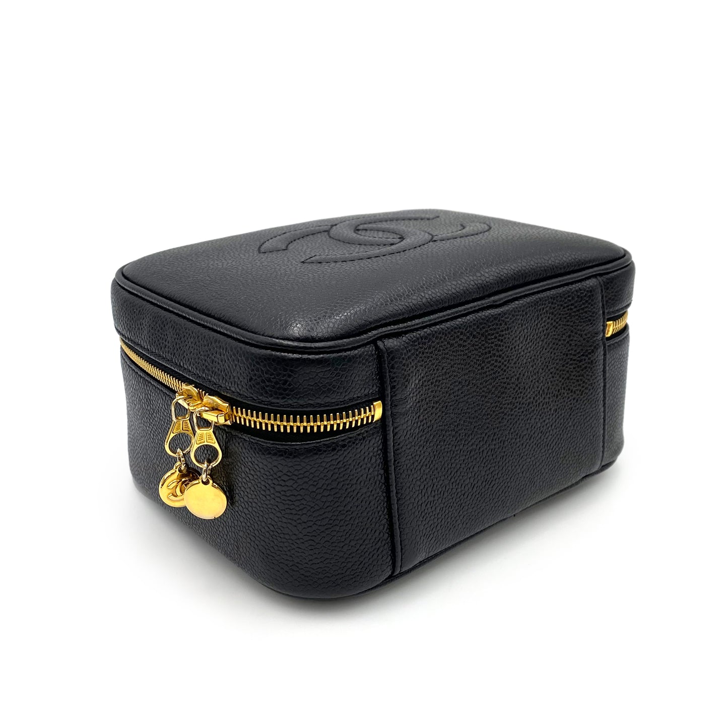 CHANEL VINTAGE 2WAY VANITY HAND SHOULDER BAG BLACK CAVIAR SKIN 90236243
