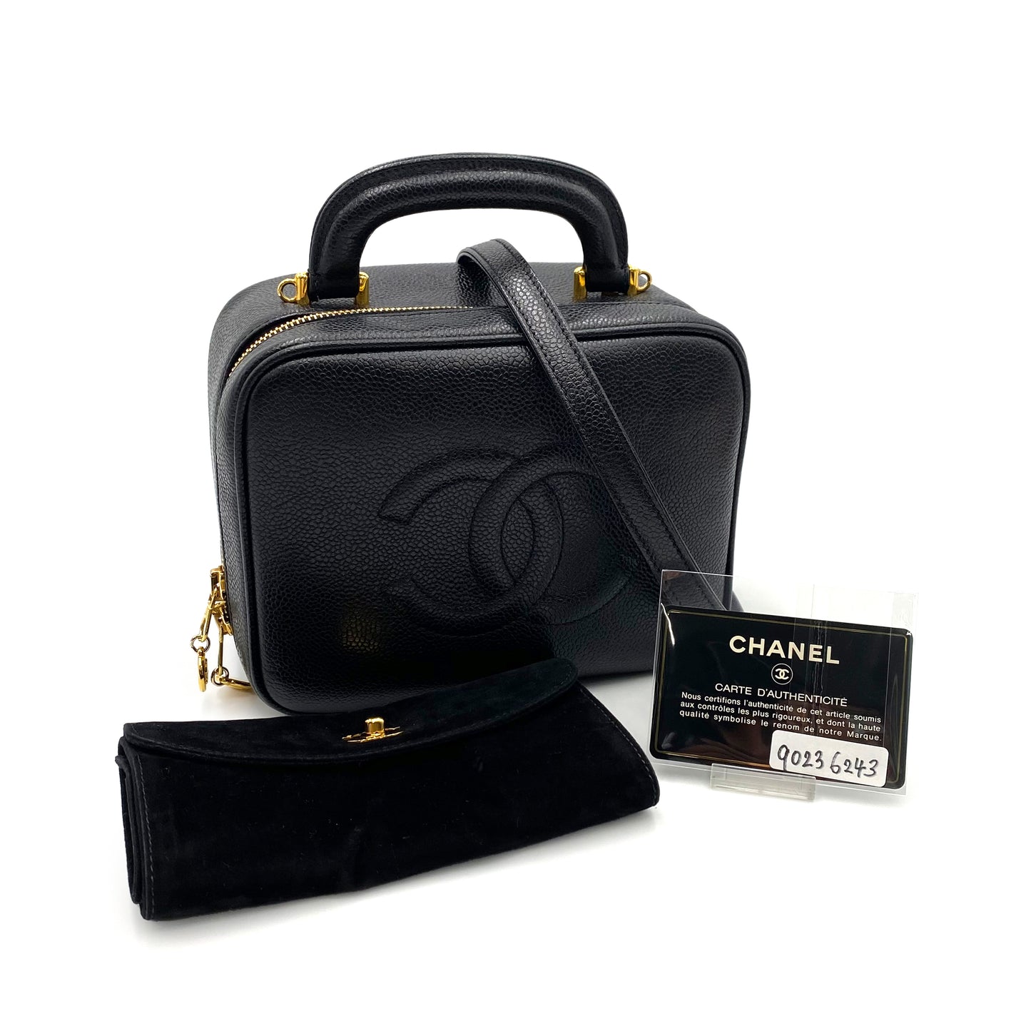 CHANEL VINTAGE 2WAY VANITY HAND SHOULDER BAG BLACK CAVIAR SKIN 90236243