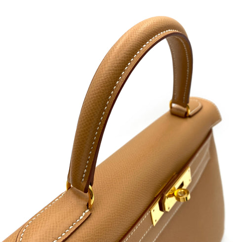 HERMES KELLY 28 SELLIER NATURAL COUCHEVEL HAND SHOULDER BAG □B 90236739 - PURPOSE