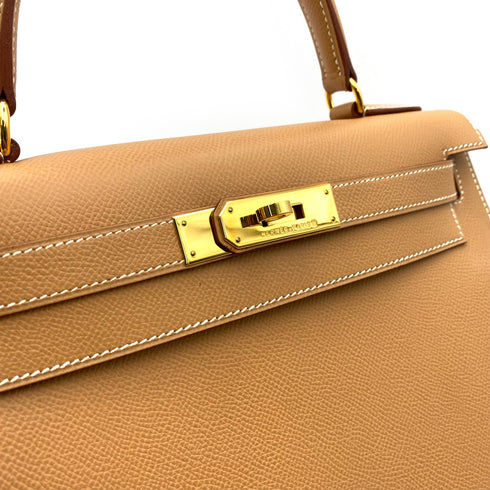 HERMES KELLY 28 SELLIER NATURAL COUCHEVEL HAND SHOULDER BAG □B 90236739 - PURPOSE