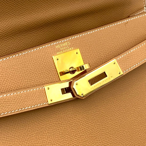 HERMES KELLY 28 SELLIER NATURAL COUCHEVEL HAND SHOULDER BAG □B 90236739 - PURPOSE