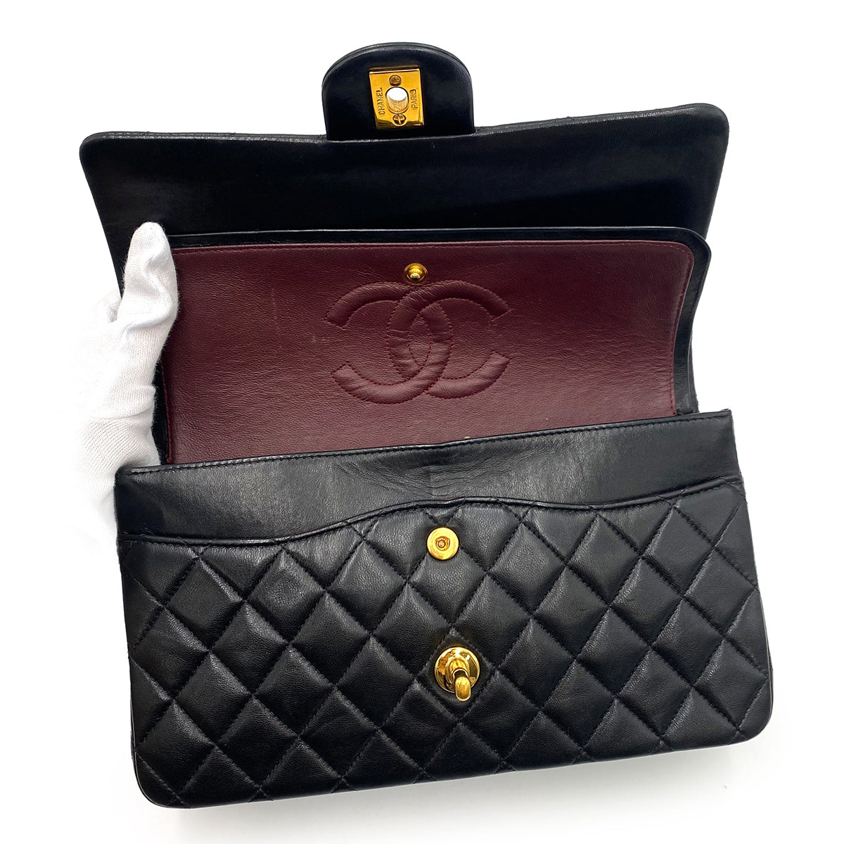 CHANEL VINTAGE CLASSIC FLAP MEDIUM CHAIN SHOULDER BAG BLACK LAMB SKIN 90236750
