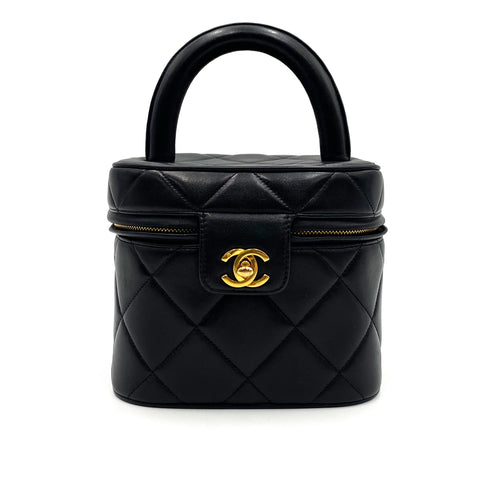 CHANEL VINTAGE VANITY HAND BAG BLACK LAMB SKIN 90237314
