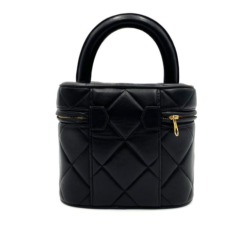 CHANEL VINTAGE VANITY HAND BAG BLACK LAMB SKIN 90237314