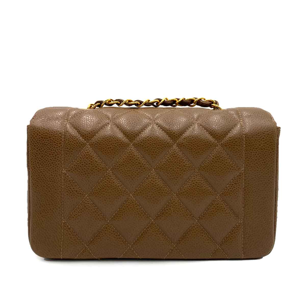 CHANEL VINTAGE DIANA SMALL CHAIN SHOULDER BAG BROWN CAVIAR SKIN 90237316