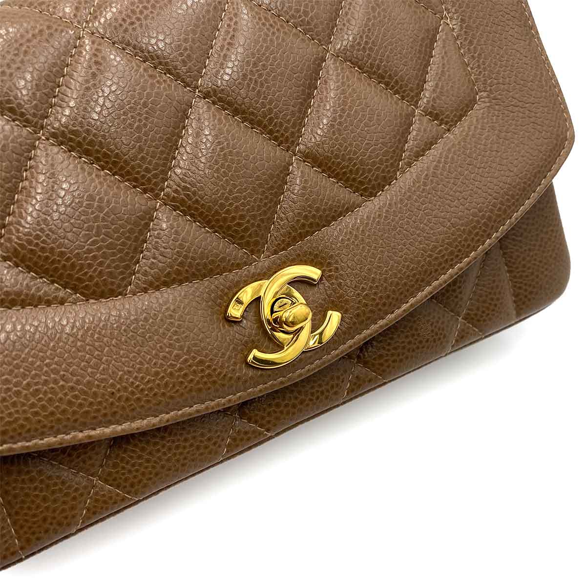 CHANEL VINTAGE DIANA SMALL CHAIN SHOULDER BAG BROWN CAVIAR SKIN 90237316