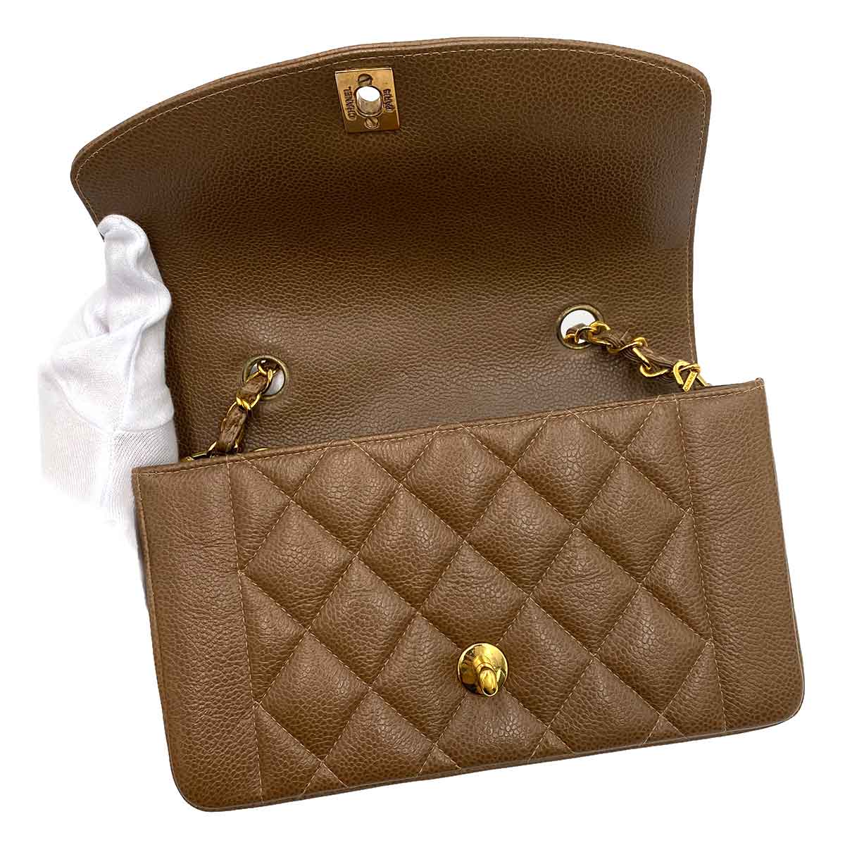 CHANEL VINTAGE DIANA SMALL CHAIN SHOULDER BAG BROWN CAVIAR SKIN 90237316