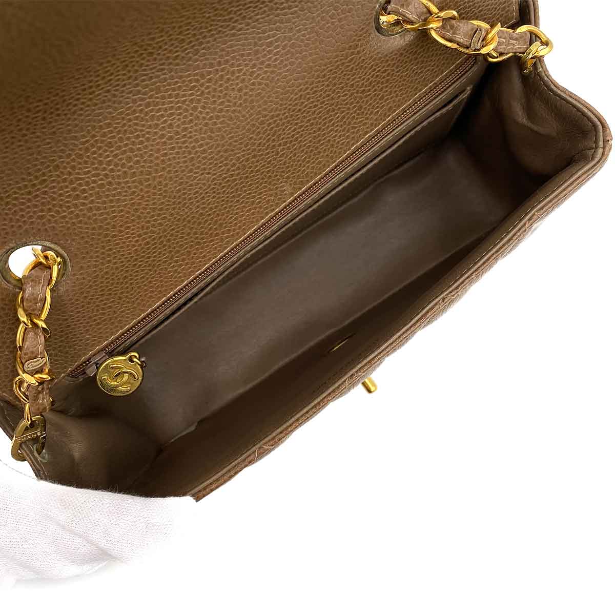 CHANEL VINTAGE DIANA SMALL CHAIN SHOULDER BAG BROWN CAVIAR SKIN 90237316