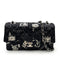 CHANEL AIRLINE CLASSIC FLAP MEDIUM CHAIN SHOULDER BAG BLACK WHITE SATIN 90237321