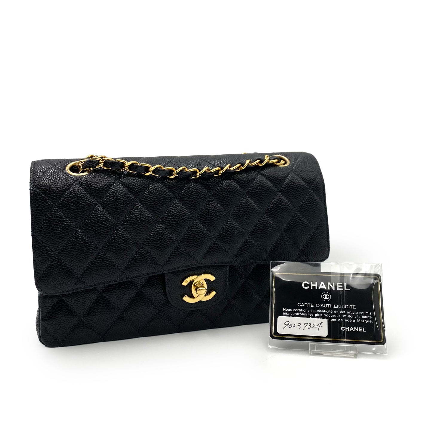 CHANEL CLASSIC FLAP MEDIUM CHAIN SHOULDER BAG BLACK CAVIAR SKIN 90237324