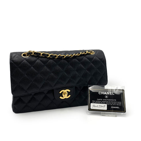 CHANEL CLASSIC FLAP MEDIUM CHAIN SHOULDER BAG BLACK CAVIAR SKIN 90237324 - PURPOSE