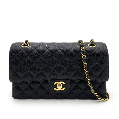 CHANEL CLASSIC FLAP MEDIUM CHAIN SHOULDER BAG BLACK CAVIAR SKIN 90237324 - PURPOSE