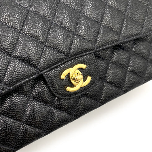 CHANEL CLASSIC FLAP MEDIUM CHAIN SHOULDER BAG BLACK CAVIAR SKIN 90237324 - PURPOSE