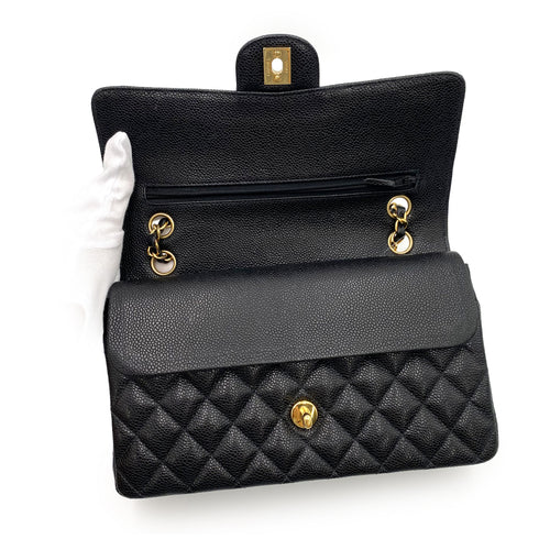 CHANEL CLASSIC FLAP MEDIUM CHAIN SHOULDER BAG BLACK CAVIAR SKIN 90237324 - PURPOSE