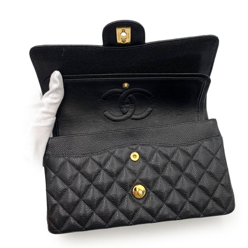 CHANEL CLASSIC FLAP MEDIUM CHAIN SHOULDER BAG BLACK CAVIAR SKIN 90237324 - PURPOSE